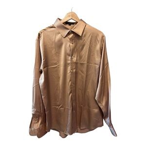 Men’s gold, luxurious satin, button-down shirt, size medium